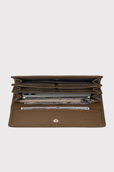 Zoozie Bags Cartera para Mujer Angel - Caqui, 100% Piel Auténtica, Elegante y Sofisticada, Ideal para el Día a Día y Ocasiones Especiales